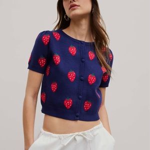 Strawberry Button Up Knit Top